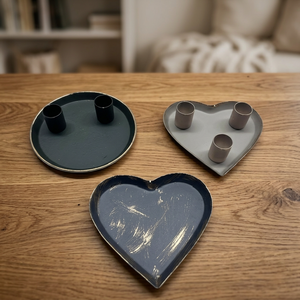Juego de Portavelas de Hierro con Forma de Corazón Sonnet Decor, en Verde, Negro y Dorado, Hecho a Mano, Decoración para el Hogar, Uso Navideño, Bandeja de Metal Resistente - Product Image 2