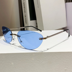 Gafas de sol ovaladas sin montura UV400 para mujer, estilo retro, protección solar, gafas de moda para adultos - Product Image 2