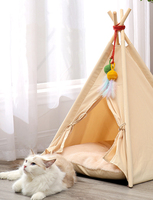 Empat musim umum baru hewan peliharaan Teepee sarang kucing kayu Solid dukungan bernapas kucing tenda