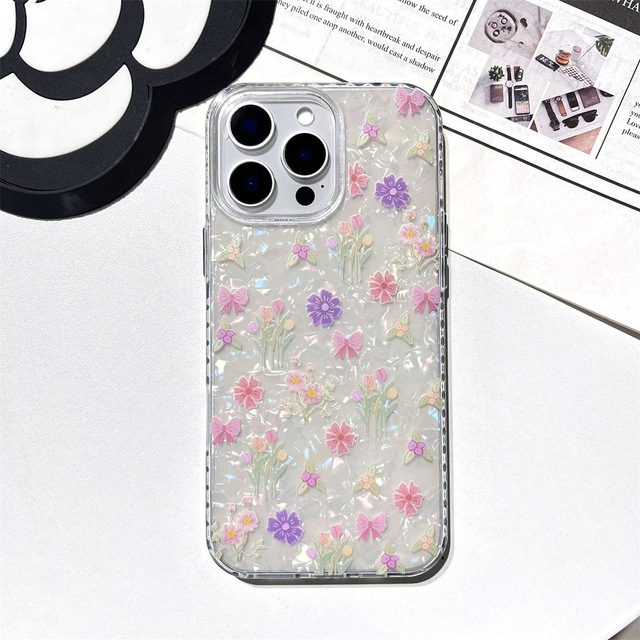 Shockproof Phone Case for iPhone 16pro/15/14/13/12/11, Colorful Shell Pattern with Floral Design