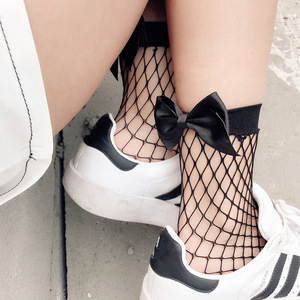 Fishnet <b>Socks</b> With Bowknot <b>Black</b> Cotton Women's Short <b>Socks</b> For Students And Youth - Product Image 1