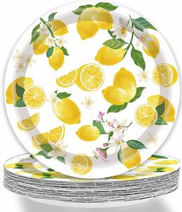 Assiettes jetables modernes en papier en forme de citron, très demandées pour les anniversaires, les mariages et les baby showers, 9 pouces - Product Image 5