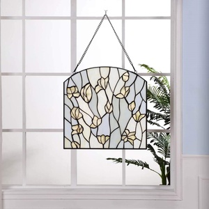 Panneau de fenêtre fleuri fait main de 12 pouces, style Tiffany, structure solide européenne, verre teinté laiteux, écologique, plaqué or plat, pour salle à manger - Product Image 2