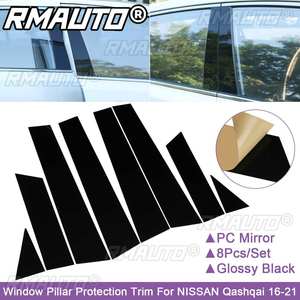 8PCS Car Black Mirror Effect Car <b>Window</b> Pillar Trim <b>Cover</b> for NISSAN Qashqai 2016 2017 2018 2019 2020 2021 - Product Image 1