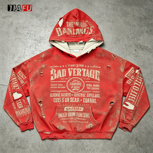 500Gsm Men's Acid Wash Hoodie Double Layer Lined Waffle Vintage Distressed Pullover Sweatshirt Streetwear <strong>Top</strong> Hoodies for Men - Product Image 1
