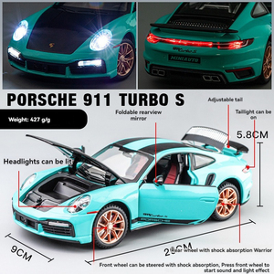 Modellini in lega 1:32 pressofusa <span class=keywords><strong>porche</strong></span> 911 <span class=keywords><strong>turbo</strong></span> con suono e luce porte pullback aperte in metallo per esposizione di modelli di auto giocattolo da collezione - Product Image 4