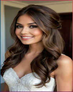 Parrucche Frontali in Pizzo Ondulate Lunghe Biondo <span class=keywords><strong>Platino</strong></span> con <span class=keywords><strong>Capelli</strong></span> Umani Veri per Donne, con Riflessi Colorati Marrone Scuro da Salone - Product Image 4