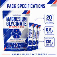Poudre de glycinate de magnésium à formule personnalisée 6,8 g en sachets individuels, 20 sachets, fabricant de compléments alimentaires OEM ODM