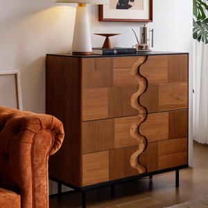 Buffet en bois massif de style français vintage, avec portes battantes en <span class=keywords><strong>patchwork</strong></span>, finition noyer noir, tiroirs, meuble de salon - Product Image 2