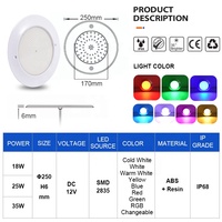 Lampe de piscine Tadpole Tuya Wifi IP68 12V avec télécommande, plate, fine, remplie de résine, LED RGBW sous-marine pour piscine