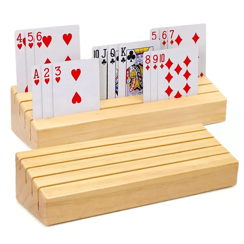 Porte-cartes à jouer en bois de pin pour enfants aînés ensemble de 2 supports de support en bois plateau pour organiser les cartes sur les porte-cartes de pont de jeu