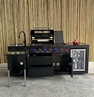 Grande cuisine extérieure modulaire moderne en acier inoxydable à gaz avec armoires de rangement et réfrigérateur, facilement assemblable pour les fêtes de jardin