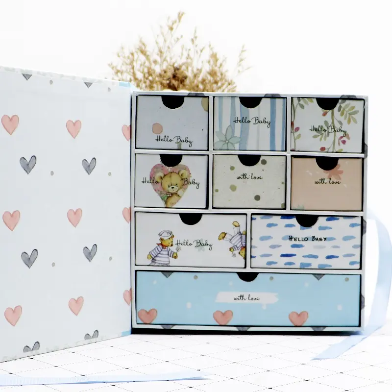 Baby Keepsake box Set - Handmade Customizable Newborn Memory Box with 9 Drawers