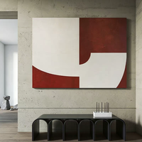 Grande peinture murale Wabi Sabi de couleur neutre, beige et terre cuite, art mural minimaliste, texture brune, peinture à l'huile abstraite géométrique