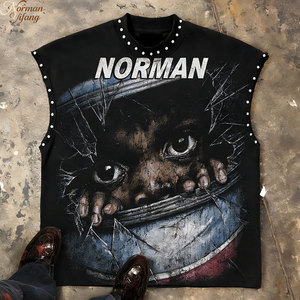 Camiseta sin Mangas Personalizada de Estilo Retro Urbano con Estampado de Retrato, Camiseta Moderna de Algodón sin Mangas para Hombre - Product Image 2
