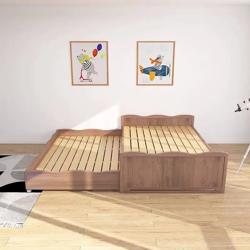 Cama de madera sólida de pala de América del Norte para niños y niñas, apartamento pequeño moderno, alto y bajo, cama con carrito