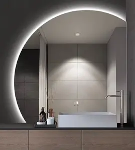 Half moon LED bathroom Mirror Anti-Fog Water-Proof Smart Decorative LED Mirror Manufacturer Price