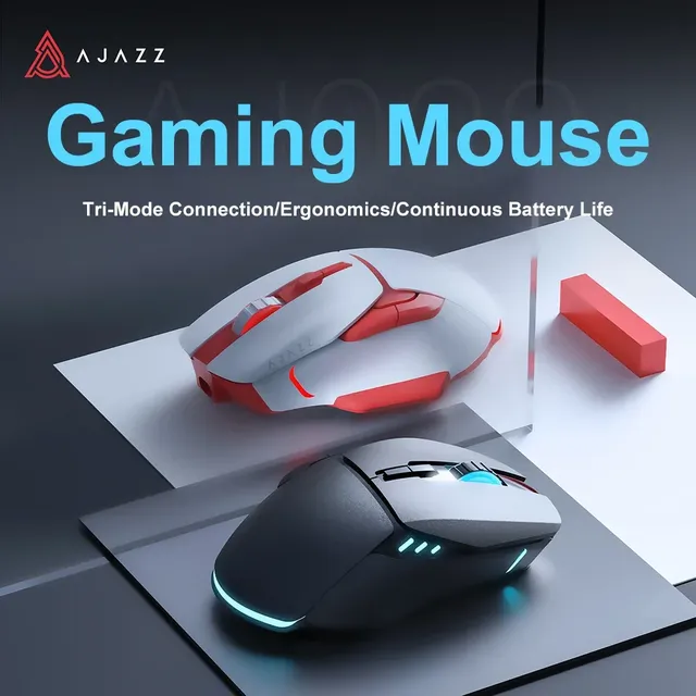 Ajazz AJ039 Wireless Rechargeable Laser Sensor RGB Tri-mode PAW3212 Ergonomic E-sports Gaming Mouse for Laptop