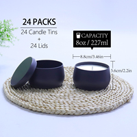 Boîtes à bougies en métal noir mat, 24 pièces, 8 oz, avec couvercle, pots à bougies, possibilité de personnaliser le logo, contenants ronds vides pour bougies, peuvent être utilisés pour la cire en conserve