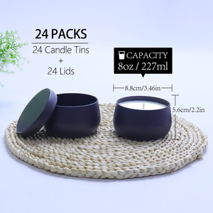 Paquete de 24 Latas Metálicas Negras Mate de 8oz para Velas con Tapa, Frascos para Velas, Se Puede Personalizar con Logotipo, Envases Redondos Vacíos para Velas, Aptos para Envasar Cera - Product Image 2