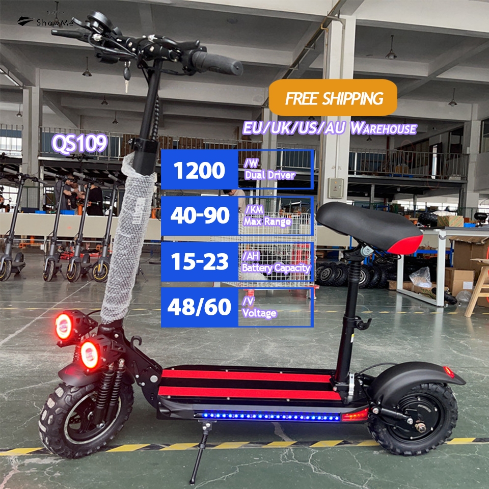 Прямая поставка Великобритании ЕС склад 48V 23Ah 1200W Мощный EScooter 11 дюймов большой дальности мопед самокат для взрослых