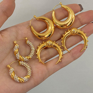 Yueli Fashion Hoop <b>Earrings</b> Gold Plated Geometric C Shape Stainless Steel <b>Stud</b> <b>Earrings</b> For Women Jewelry Accessories - Product Image 4