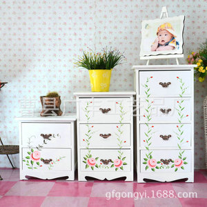 Meuble de rangement blanc combiné 4 3 2 tiroirs style coréen pour salon avec motif floral - Product Image 1