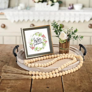 صينية قهوة خشبية مستديرة بطراز ريفي، صينية خشبية زخرفية بمقابض لديكور المنزل - Product Image 6