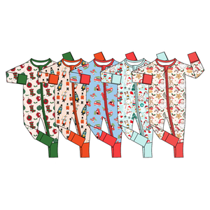 Custom Baby Christmas Zipper Romper Soft Milk Silk Long Sleeve Footless Jumpsuit - Product Image 1