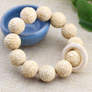 Cypress Wood <b>Bracelet</b> 20mm Carved Buddhist Beads Unisex Everyday Wear Jewelry - Product Image 3