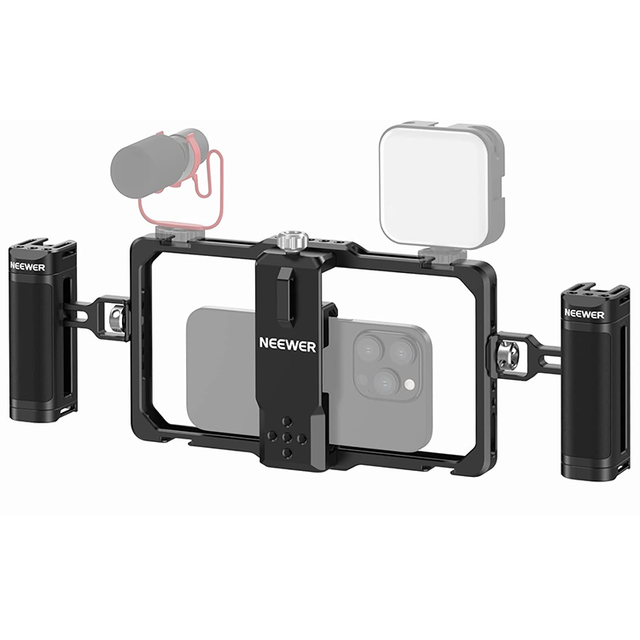 NEEWER Upgraded Phone Rig Vlogging Kit Video Stabilizer with Dual Handle Wireless Mic Clip Slot for Tiktok/YouTube