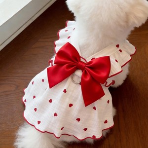 Vestido Estilo Princesa para Mascotas Pequeñas, Falda con Lazo de Poliéster con Correa para Primavera y Verano para Perros y Gatos - Product Image 3