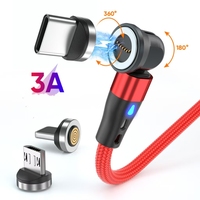 Charge rapide 3-en-1 Câble magnétique USB à rotation de 540/360/180 degrés Prise en charge à angle droit pour les données compatibles iPhone 3A/5A/6A