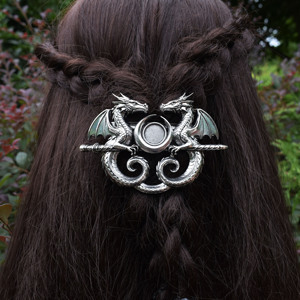 Bacchetta per Capelli Drago Alato Gemello Luna Tripla Gotico Fantasia Medievale Accessorio per Capelli da Strega Argento Antico Bacchetta a Forma di Rettili Regalo - Product Image 4