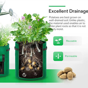 Sacs de culture de pommes de terre durables avec rabat et poignées, sacs de plantation en PE verts pour légumes, fleurs et herbes - Product Image 6