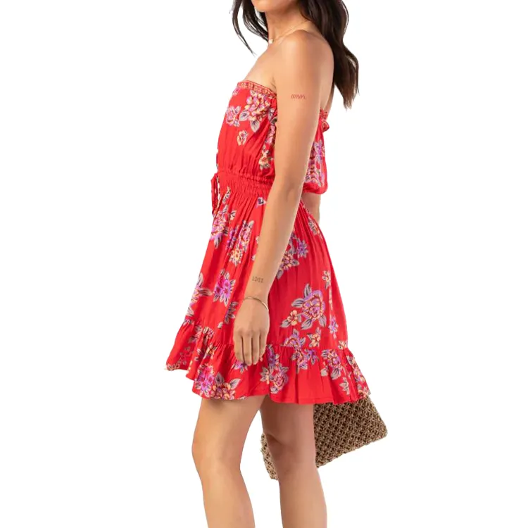 Vestido longo maxi de algodão para praia, vestido de verão e flores personalizado de boa qualidade