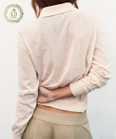 KD fabrication de tricot personnalisé OEM ODM Designer Polo simple col coquille boutons fausses perles tricots femmes Cardigan pull