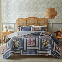 Ensemble de couvre-lit de style américain 3 pièces en microfibre brossée avec taie d'oreiller, drap imprimé fleuri, couvre-lit patchwork