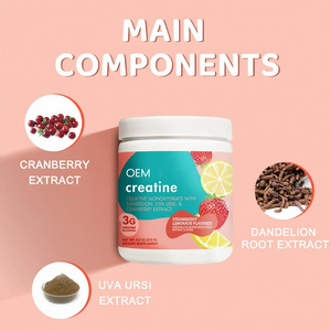 Suplemento de Creatina en Polvo OEM para Mujeres, 3g de Monohidrato de Creatina con Extracto de Diente de León, Uva Ursi y Arándano, Sabor Limonada de Fresa - Product Image 5