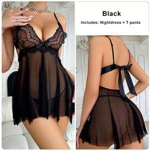 Thanh lịch ren lưới Chemise và thong thiết lập quyến rũ trong Châu Âu và mỹ khiêu dâm đồ lót - Product Image 6