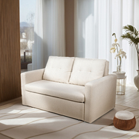 Sofá Cama Plegable de Dos Plazas con Diseño Moderno Sans, Tapizado en Tela Blanca, con Espacio de Almacenamiento