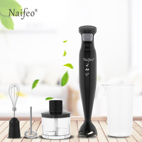 Mixeur Plongeant Électrique Domestique 300W avec Commandes à Bouton-Poussoir, Contenant en Plastique Multifonctionnel, Mélangeur de Bar à Portion Unique pour la Cuisson