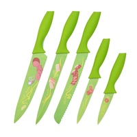 Ensemble de couteaux de cuisine professionnels en acier inoxydable avec revêtement antiadhésif, comprenant couteau d'office, couteau à découper, couteau à pain et couteau de chef, avec manche en PP