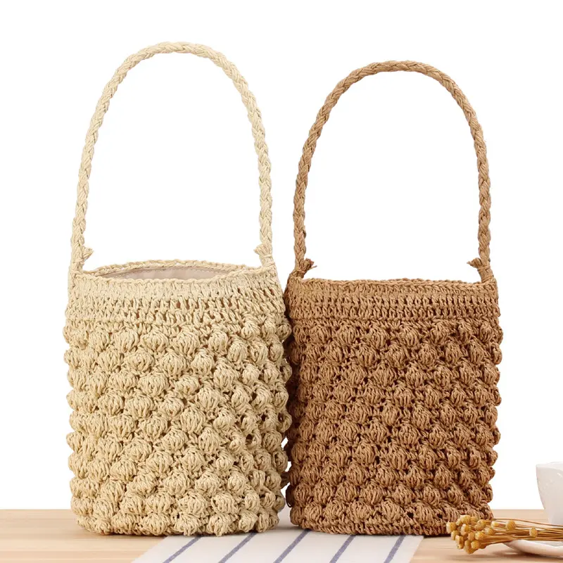 Горячая Распродажа, новая дизайнерская круглая мини сумка-ведро из рафии с узором для женщин, Пляжный отпуск