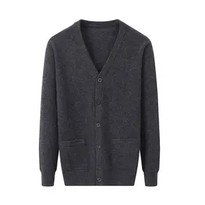 OEM Custom Logo Men Long Sleeve Wool Cardigan With Buttons and Pockets Men's Soft 100% Cashmere Sweater Cardigan
