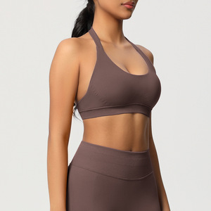 Sujetador Deportivo con Cuello Halter y Tejido Acanalado, Top de Yoga sin Costuras para Mujer, Ropa de Gimnasio, Logotipo Personalizado, Marca Privada, 28 Colores, OEM, 50 Piezas - Product Image 2