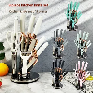 Hot-bán 9-Piece thép không gỉ xuyên biên giới đầu bếp dao thiết lập bao gồm xoay lưu trữ dao khối với dùng một lần tùy chọn - Product Image 2