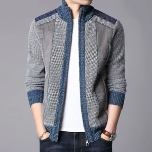 Veste élégante unie à col montant et manches longues pour homme, en tricot, avec fermeture éclair – Nouvelle collection en promotion - Product Image 2