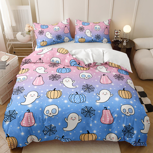 Set di Biancheria da Letto con Copripiumino 3D di Qualità con Motivo Scheletro e Ragnatela di Halloween - Product Image 4