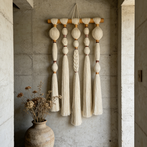 Décoration <span class=keywords><strong>murale</strong></span> minimaliste bohème en macramé <span class=keywords><strong>pour</strong></span> salon, nœuds de gourde tressés, pompons, <span class=keywords><strong>pour</strong></span> entrée et chambre - Product Image 4